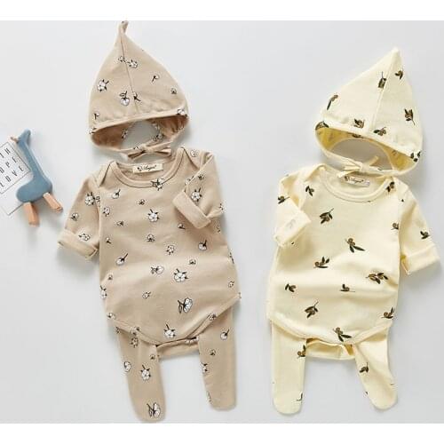 MILANCEL 2021 Autumn Baby Set Cotton Bodysuit Pants And Hat 3Pcs Casual Infant Suit Print Toddler Clothes
