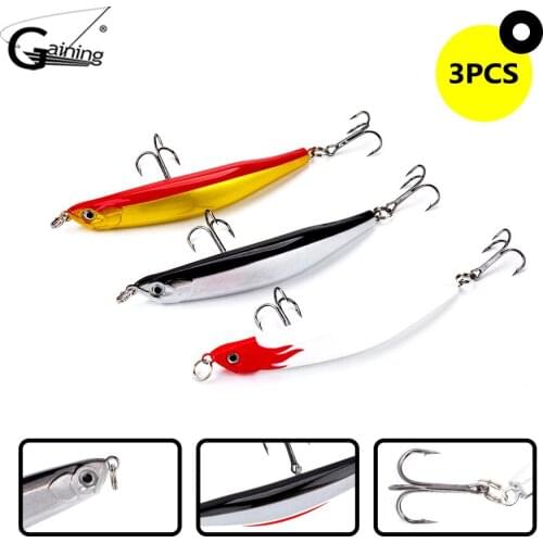 Gaining 3pcs Floating Pencil fishing lures 9.4cm 7.6g Hard Baits Bending shape 3colors Sharp Hook lure for Sea bass