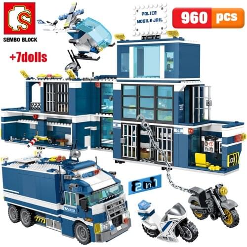 960PCS City Police Station House Car Building Blocks Electric SWAT Team Truck Bricks motorcycle Educational Toys for Children