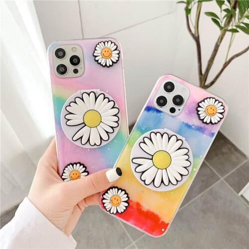 Glitter Rainbow Daisy Makeup Mirror Case For OPPO A9 A5 2020 A31 A91 A52 A53 A93 A15 F7 F9 F11 F17 Pro R17 A3S Realme XT C2 C15