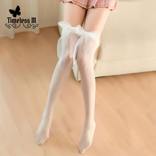 2021Womens Satin Bowknot Soft Thigh Highs Hold Up Nylon Sexy Cute Stockings Lolita Cosplay Accessories High Quality Hosiery New