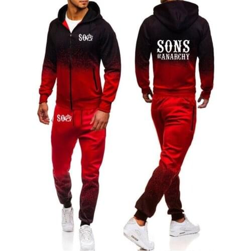 SOA Sons of anarchy the child Sportswear SAMCRO Gradient Hoodies Men Streetwear Zipper Jacket Sweatshirt Sweatpants Suit 2pcs