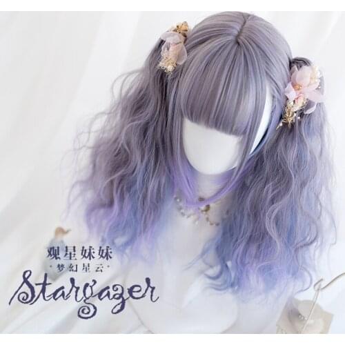 Water ripple long curly hair Student sweet girl with wavy curly Daily Harajuku soft girl lolita wig stargazer tiger mouth clip