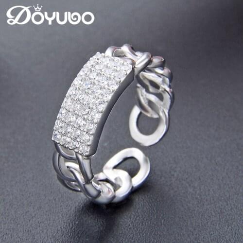 DOYUBO Opening Size Womens Real 925 Sterling Silver Rings With Full Shiny Cubic Zircon Lady Fashion Wedding Ring Jewelry VB418