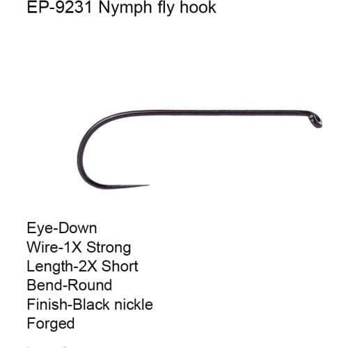 Eupheng Plus 25pcs EP-9231 Down Eye Competition Fly Hooks Nymph Fishing Hooks Black Nickle Finish Hooks For Nymph Flies New