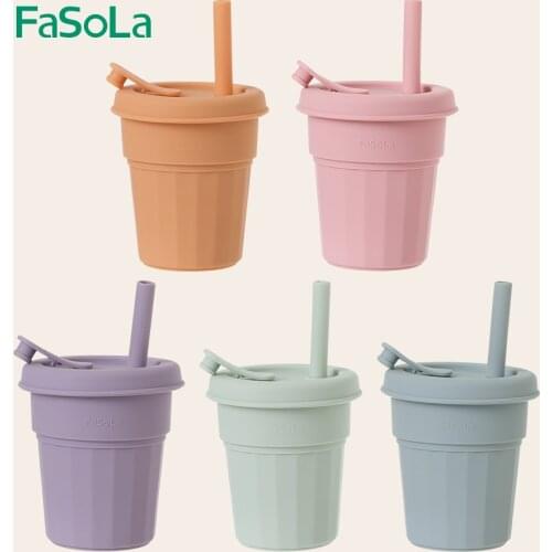 FaSoLa 410ML Heatable Straw Cup With Lid and Logo Water Bottle Plastic Silicone Coffee Cup With Straw Milk Bubble Tea Mug