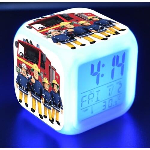 Fireman Sam Kids Alarm Clock LED Color Changing Digital Clock Cartoon Toys Desk Night Wake Up Light Glowing Electronic Reveil