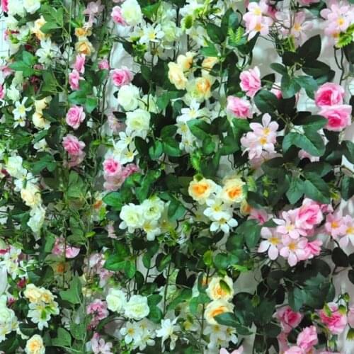 Artificial Plant Rose Flower Rattan Silk Fake Flower Vine for Mariage Wedding Home Decor Wall Garden Home Decoration Accessories