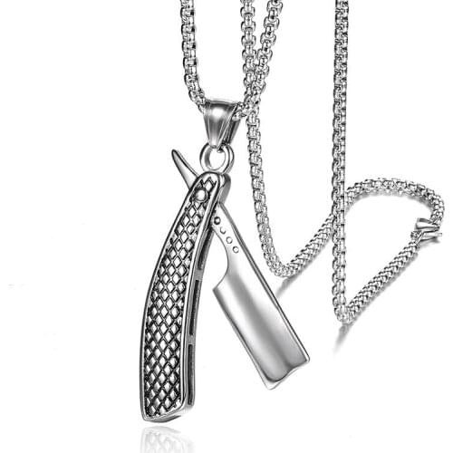 Punk Mens Haircut Razor Fashion Jewelry Pendant Necklace