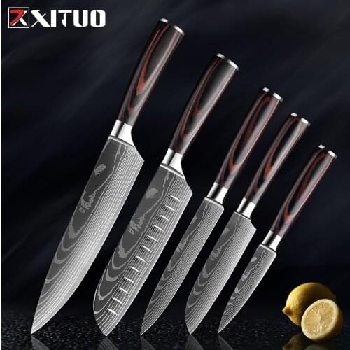 XITUO Chef Knives Professional Set Japanese Knives 7CR17 Stainless Steel Damascus Meat Cleaver Kitchen Knifes Set Cooking Tools