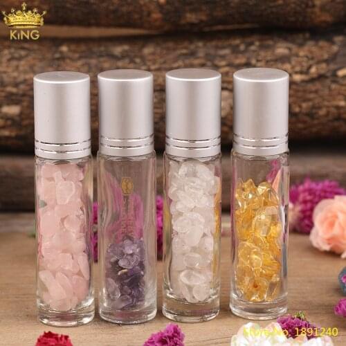 Natural Stone Chip Beads Perfume Bottle Roller Bottle For Women Citrines Pink Quartz Diffuser Roll On Bottle Pendant Necklace