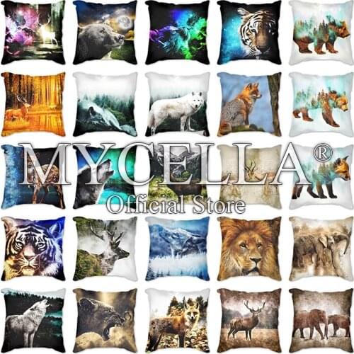 Animal Pattern Cushion Cover Deer tiger wolf lion elephant Christmas Pillow Cover for Home Sofa Car Decorative Throw Pillowcase