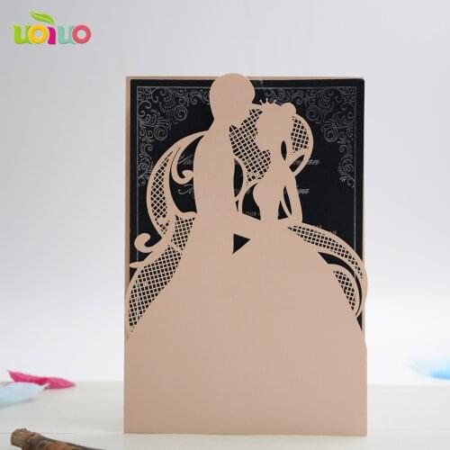 Couple paper laser cut english engagement wedding invitation card