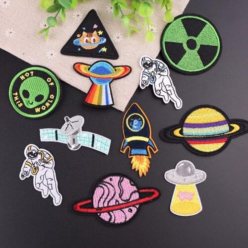 Patches For Clothing Ironing On UFO Astronaut Planet Jeans Stripes Stickers Embroidered Badges Large Alien