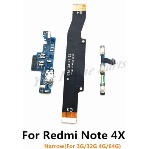 Power Volume & USB Charging Board Flex Cable & Motherboard MainBoard Flex Cable For Xiaomi Redmi Note 4X (Narrow 3G 4G Model)