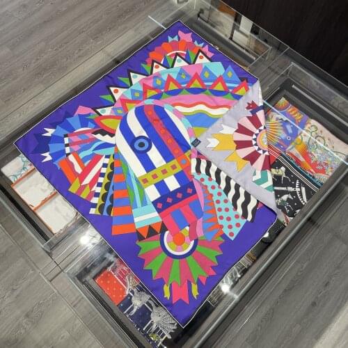 90cm Double Sided 100% Silk Scarf Color Horse Brand Design Hand Rolled Edges Natural Silk Square Shawl Women Hijab Bandana sjaal