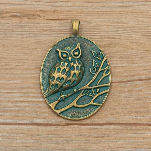 2pcs 47*69mm 2020 New Green Bronze Metal Zinc Alloy Big Oval Owl Charms Fit Jewelry Medical Animal Pendant Charms Makings
