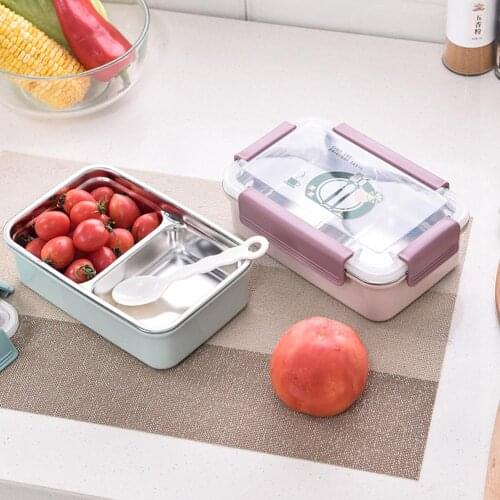 Portable Heat Insulated Stainless Steel Liner Two Compartment Bento Lunch Box