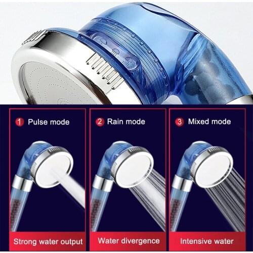 Practical Bathroom 3-Function SPA shower head with switch on/off button high Pressure Anion Filter Bath Head Water Saving Shower