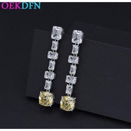 OEKDFN 100% 925 Sterling Silver Drop Earrings For Women Luxury Sparkling AAAAA+ Zircon Gemstone Engagement Weddding Fine Jewelry