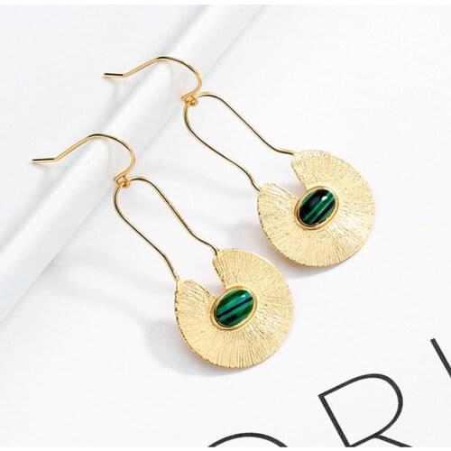 Silvology 925 Sterling Silver Malachite Long Drop Earrings Gold Watermelon Veins French Big Earrings for Women 2019 Jewelry Gift