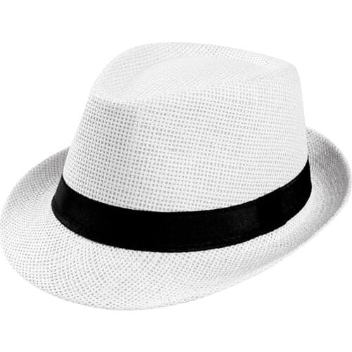 Unisex Trilby Gangster Cap Beach Sun Straw Hat Band Sunhat Women Flat brim Straw cap girls Sun Hat#T2
