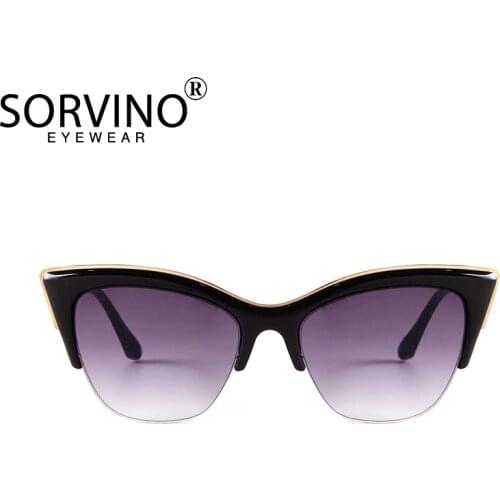 SORVINO New Fashion Half Frame Women Cat Eye Sunglasses Brand Designer Vintage Ladies Glasses UV400 Oculos De Sol H54