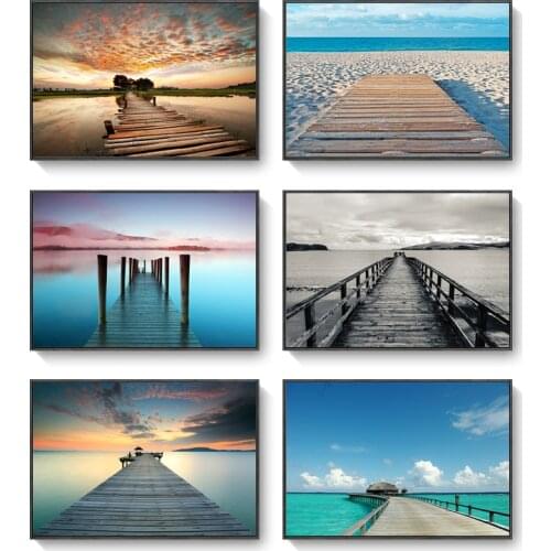 Modern decorative painting seaside wharf wooden bridge natural scenery seascape Office Hotel wall art poster canvas picture