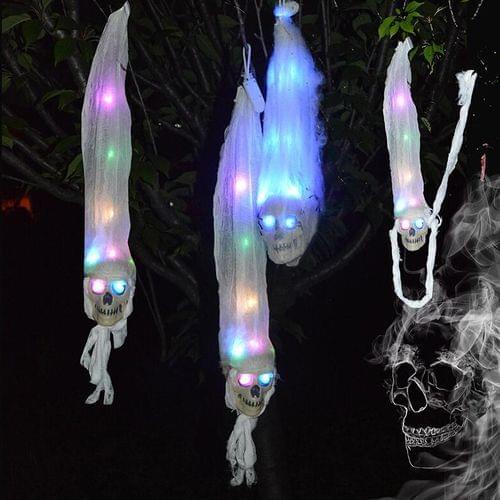 Halloween Luminous Pendant Decorations Ghost Festival LDE Luminous Ghost Head Spider Gauze Luminous Skull Ghost Pendant