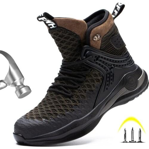 High top anti - piercing anti - hit, fly - woven light, work protection, safety shoes