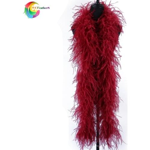 WCFeatherS 6ply Burgund Fluffy Ostrich feather boas Wedding party Feathers Shawl Dress Sweing Decoration Real ostrich Plume
