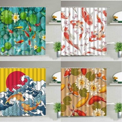 Pond lotus leaf goldfish Bathroom Shower curtain Bathroom For bathroom curtain Shower curtains Shower curtain Bathroom curtain