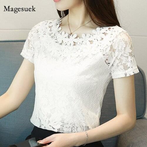 New Summer Crochet Lace Blouse Women Short Sleeve Lace Floral Shirt Fashion Hollow Clothing Sweet White Top Blusas Mujer D698 30