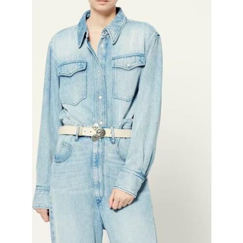 Women Loose Denim Blouse with Pockets 2021 Early Autumn Ladies Long Sleeve Turn Down Collar Shirt and Tops