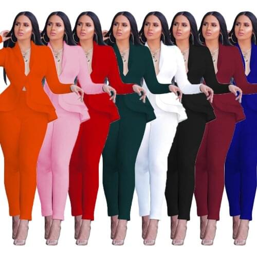 Womens Suit Full Sleeves Ruffles Blazers Work Wear for Lady Pencil Pant Custom Elegant Temperament Solid Colors Are Versatile