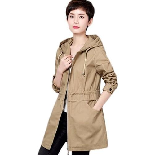 Plus Size 5XL 6XL Women Trench Coat New Spring Autumn Cotton Hooded Mid Long Outerwear Middle-aged Female Windbreaker Basic Coat