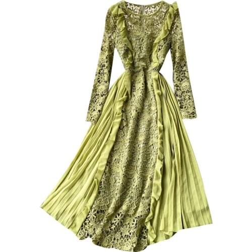 Women Lace Hollow Out Party Maxi Dress Long Sleeve Bodycon Vestidos New 2021 Spring Solid Dresses vestidos mujer verano