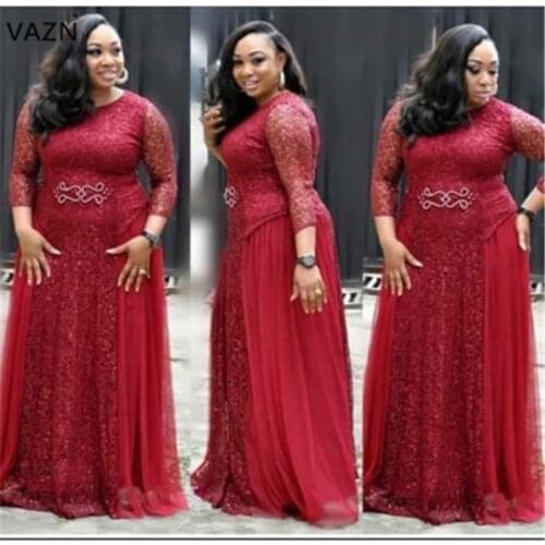 VAZN Plus Size Sexy Club Heavy Industry Elegant Fashion Solid O-Neck Half Sleeve Sequined Ball Gown Maxi Dress For Women JN02