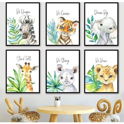 Giraffe Tiger Elephant Zebra Leopard Rhinoceros Wall Art Canvas Painting Nordic Posters And Prints Wall Pictures Kids Room Decor