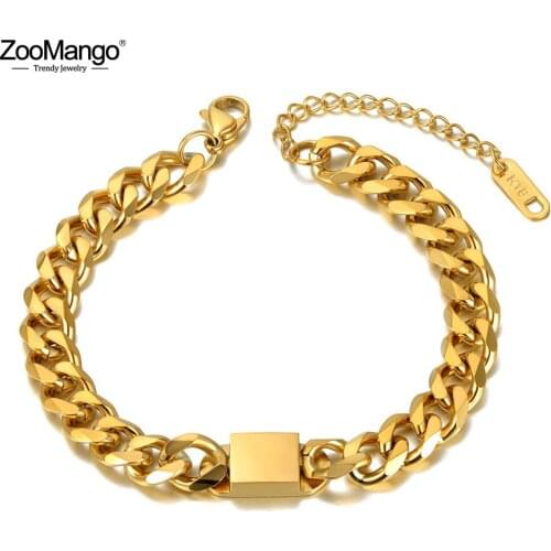 ZooMango Hiphop/Rock Titanium Stainless Steel Geometry Charm Bracelet Bangle For Women Men Bohemia Chain & Link Jewelry ZB20190