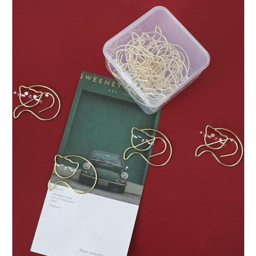 20pcs Cat Shaped Paper Clip Metal Art Paperclip Bookmark Large Pin Mark Binder Clips Decoration Office Stationery Binding Supply