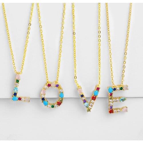 2021 Hot Sale Gold Color Initial Colorful CZ Necklace Charm A-Z Letter Name Jewelry For Women Accessories Girlfriend Best Gift