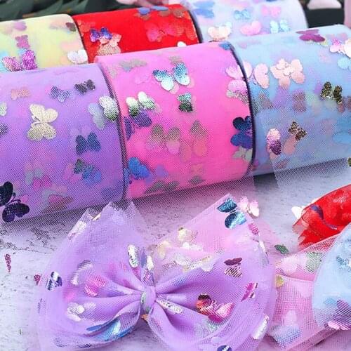 25Yards 7.5CM Butterfly Ribbons for Crafts DIY Organza Ribbon Ribbons for Needlework Sewing Ribbon Sewing Ribbon