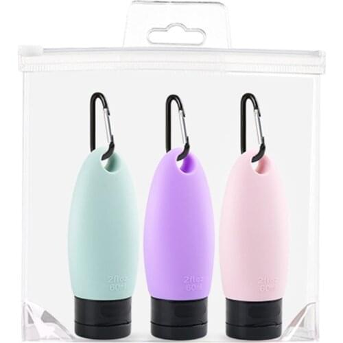 3Pcs 60ml Portable Silicone Squeezable Empty Travel Bottle with Keychain Carrier