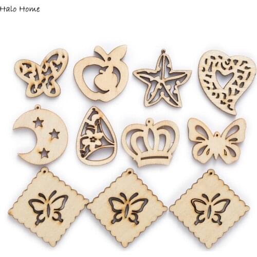 30pcs Life Theme Wooden Chips Pendants Scrapbooking Embellishments Home Party DIY Handmade Accessories Decor 25-30mm