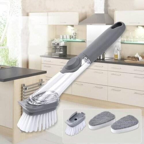 4 Pcs Cleaning Brush With Liquid Soap Dispenser Scrubber Cleaning Products Washing Sponge Brush For Kitchen Home Wash Pot Brush