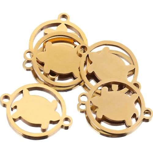 5pcs Lot 15mm Stainless Steel Gold Cute Turtle Charm Connector for DIY Bracelet Jewelry Making Supplies Bulk Items Wholesale