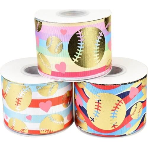 50yards 75mm Gold Foil sports balls series tennis Grosgrain Ribbon For DIY Accessories Welcome Custom printed