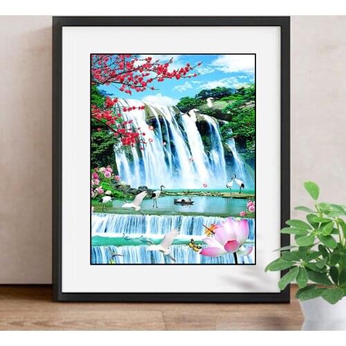 Diamond Mosaic"Scenery"Picture Rhinestones Home Decoration,Diamond Embroidery Waterfall Full Square Crystal Cross Stitch