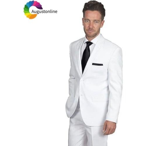 White Men Suits Wedding Tuxedos 2 Pieces (Jacket+Pants) Slim Fit Groom Wear Prom Business Suits Mans Blazer Costume Homme Terno